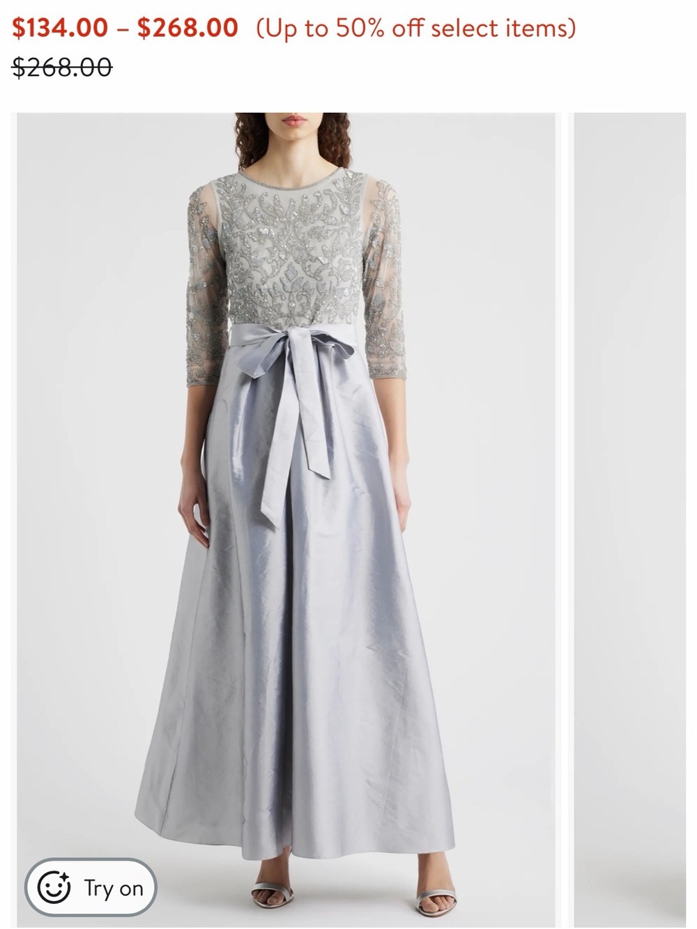 Pisarro Nights Silver Embellished Bodice Maxi Dress with Waist Bow